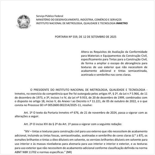 Portaria INMETRO/MDIC - 559:2025 - Situação: Em vigor
