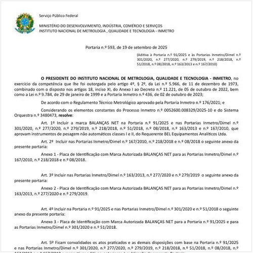 Portaria DIMEL/INMETRO 593:2025 - Situação: Em vigor
