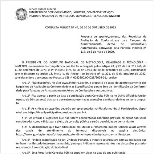 Portaria INMETRO/MDIC - 44:2025 - Situação: Em consulta pública