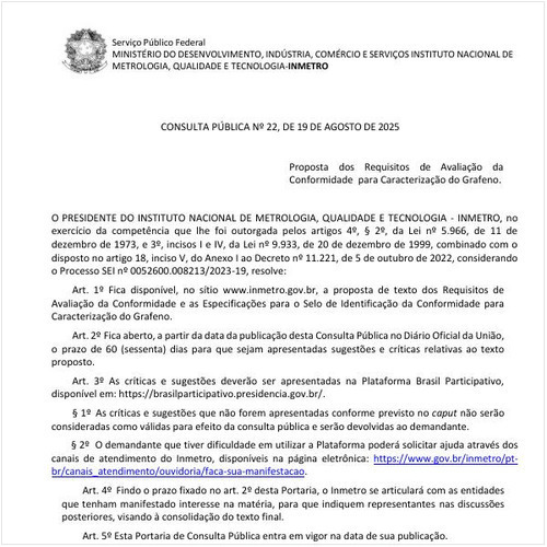 Portaria INMETRO/MDIC - 22:2025 - Situação: Em consulta pública