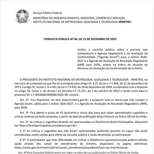 Portaria INMETRO/MIC 46:2025 - Situação: Em vigor