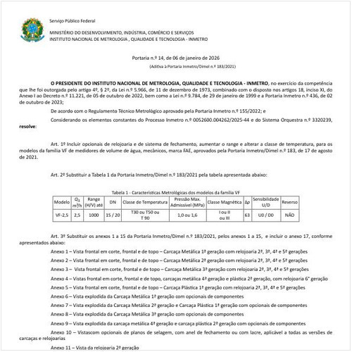 Portaria DIMEL/INMETRO 14:2026 - Situação: Em vigor