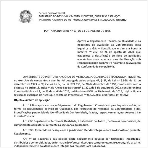 Portaria INMETRO/MDIC - 63:2026 - Situação: Em vigor