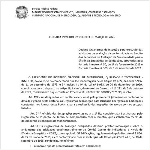 Portaria INMETRO/MDIC - 150:2026 - Situação: Em vigor