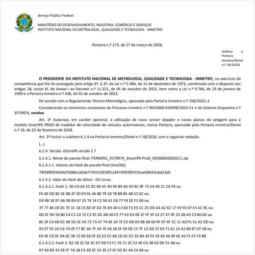 Portaria DIMEL/INMETRO 173:2026 - Situação: Em vigor