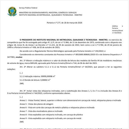Portaria DIMEL/INMETRO 177:2026 - Situação: Em vigor