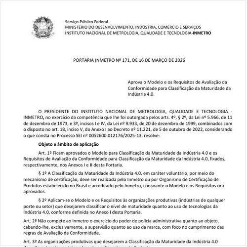 Portaria INMETRO/MDIC - 171:2026 - Situação: Em vigor