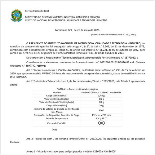 Portaria DIMEL/INMETRO 329:2026 - Situação: Em vigor
