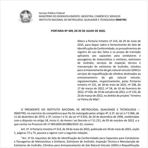 Portaria INMETRO/MDIC - 409:2026 - Situação: Em vigor