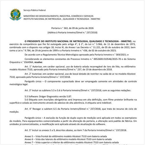 Portaria DIMEL/INMETRO 363:2026 - Situação: Em vigor