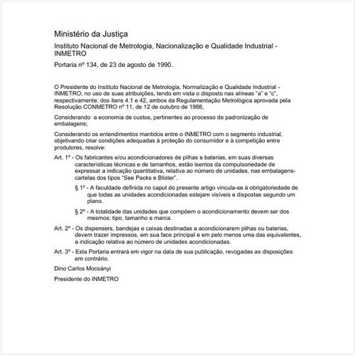 Portaria INMETRO/MJ 134:1990 - Situação: Revogado