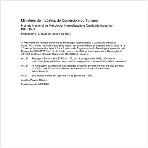 Portaria INMETRO/MICT 12:1994 - Situação: Revogado