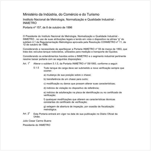 Portaria INMETRO/MICT 157:1996 - Situação: Revogado