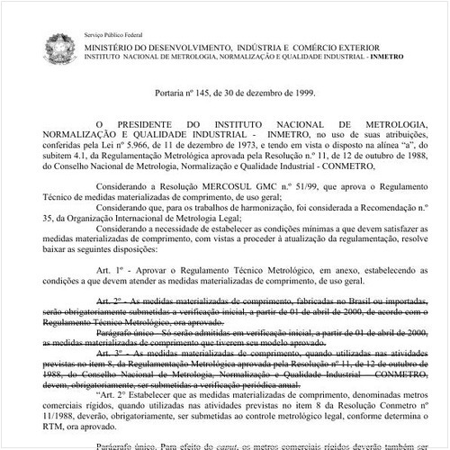 Portaria INMETRO/MDIC 145:1999 - Situação: Revogado