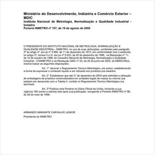 Portaria INMETRO/MDIC 157:2002 - Situação: Revogado