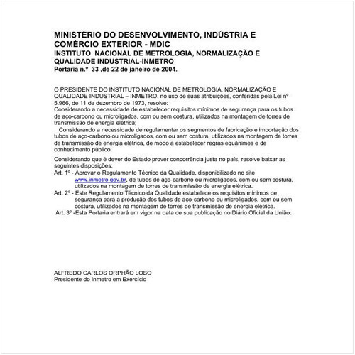 Portaria INMETRO/MDIC 33:2004 - Situação: Aguardando revogação