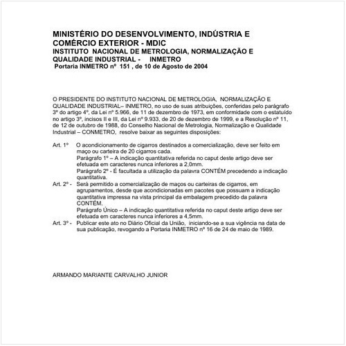 Portaria INMETRO/MDIC 151:2004 - Situação: Revogado