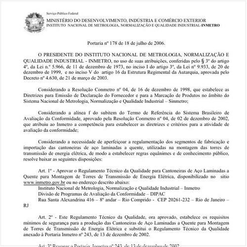 Portaria INMETRO/MDIC 178:2006 - Situação: Em vigor