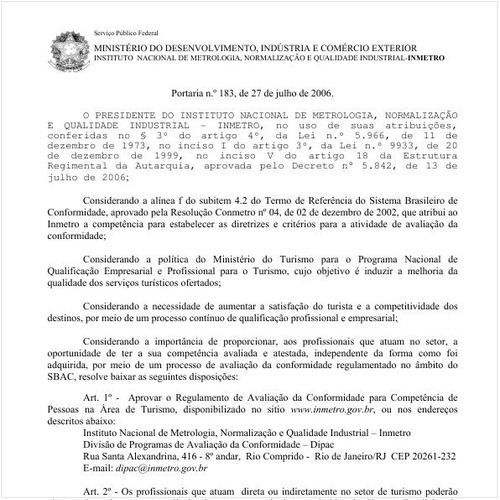 Portaria INMETRO/MDIC 183:2006 - Situação: Revogado