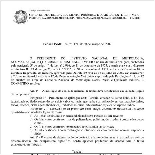 Portaria INMETRO/MDIC 124:2007 - Situação: Revogado