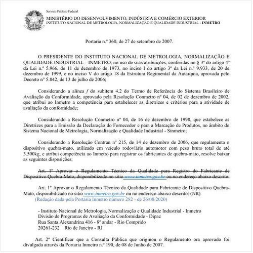 Portaria INMETRO/MDIC 360:2007 - Situação: Revogado
