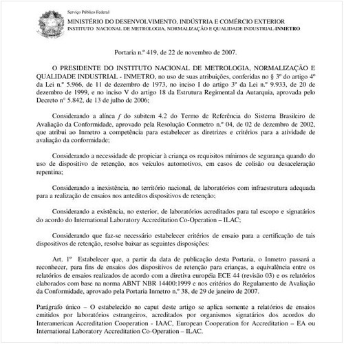 Portaria INMETRO/MDIC 419:2007 - Situação: Revogado
