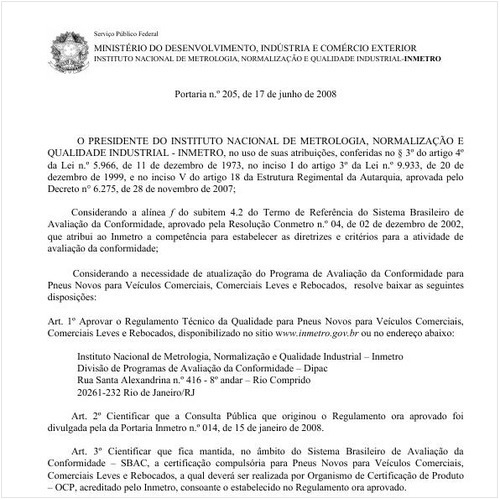Portaria INMETRO/MDIC 205:2008 - Situação: Revogado