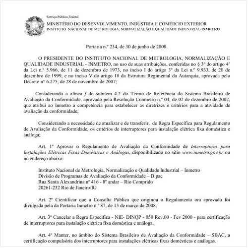 Portaria INMETRO/MDIC 234:2008 - Situação: Revogado