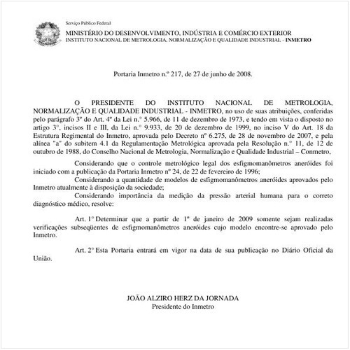 Portaria INMETRO/MDIC 217:2008 - Situação: Revogado