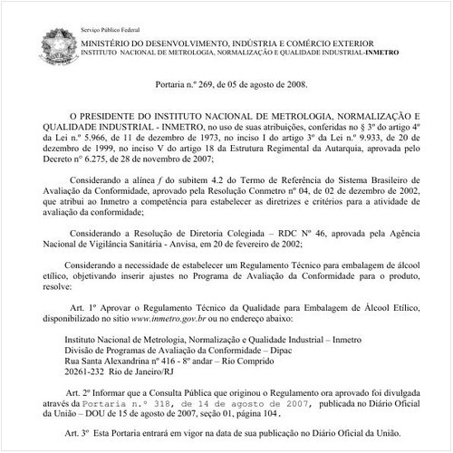 Portaria INMETRO/MDIC 269:2008 - Situação: Revogado
