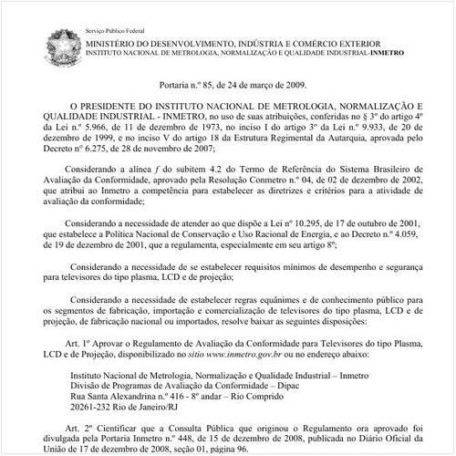 Portaria INMETRO/MDIC 85:2009 - Situação: Revogado