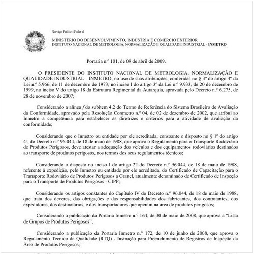 Portaria INMETRO/MDIC 101:2009 - Situação: Aguardando revogação
