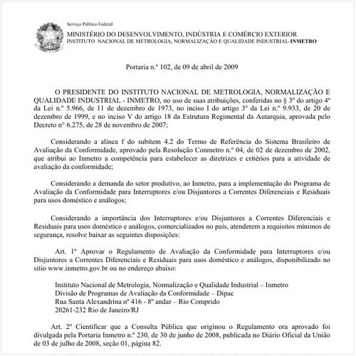 Portaria INMETRO/MDIC 102:2009 - Situação: Aguardando revogação