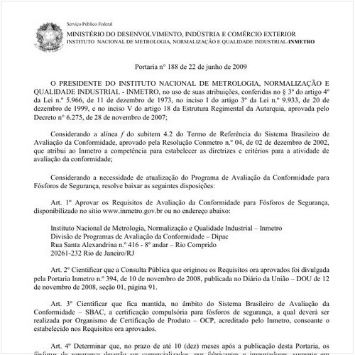 Portaria INMETRO/MDIC 188:2009 - Situação: Revogado