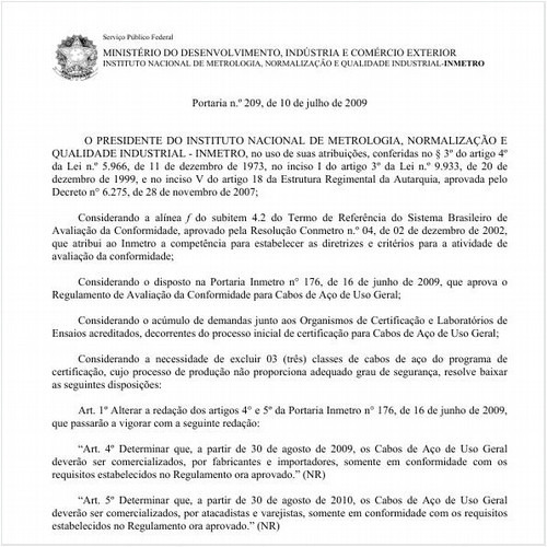 Portaria INMETRO/MDIC 209:2009 - Situação: Revogado