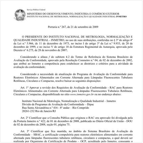 Portaria INMETRO/MDIC 267:2009 - Situação: Revogado