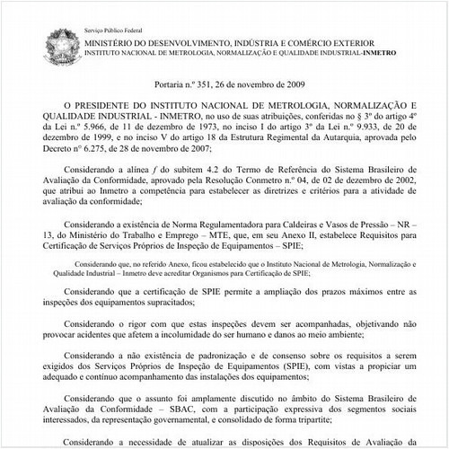 Portaria INMETRO/MDIC 351:2009 - Situação: Revogado