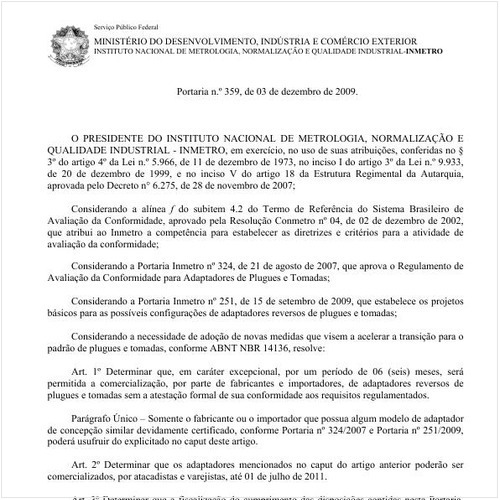 Portaria INMETRO/MDIC 359:2009 - Situação: Revogado