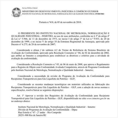 Portaria INMETRO/MDIC 418:2010 - Situação: Revogado