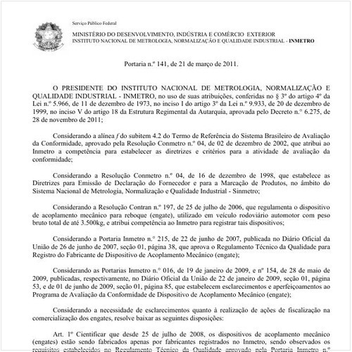 Portaria INMETRO/MDIC 141:2011 - Situação: Aguardando revogação