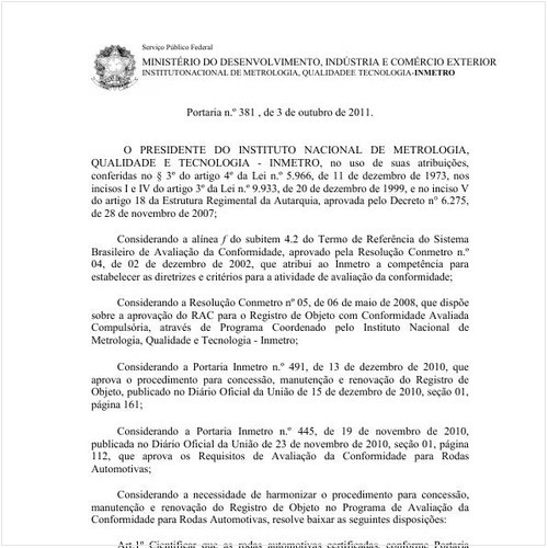 Portaria INMETRO/MDIC 381:2011 - Situação: Revogado