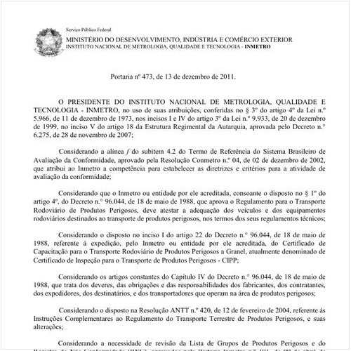 Portaria INMETRO/MDIC 473:2011 - Situação: Revogado
