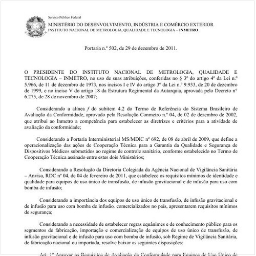 Portaria INMETRO/MDIC 502:2011 - Situação: Revogado
