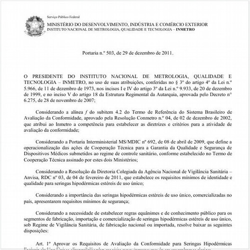 Portaria INMETRO/MDIC 503:2011 - Situação: Revogado
