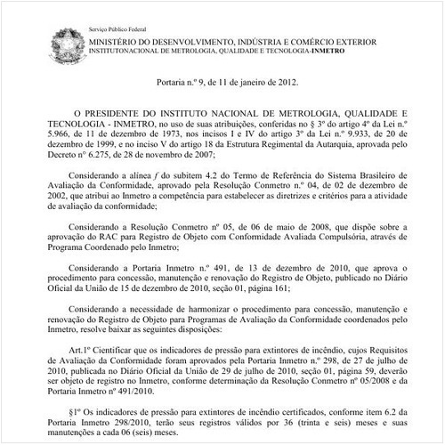 Portaria INMETRO/MDIC 9:2012 - Situação: Revogado