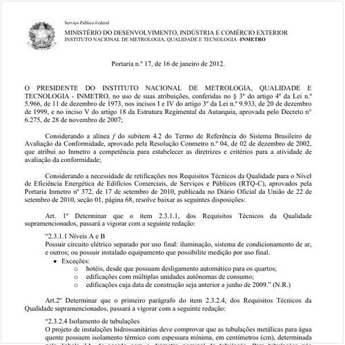 Portaria INMETRO/MDIC 17:2012 - Situação: Em vigor
