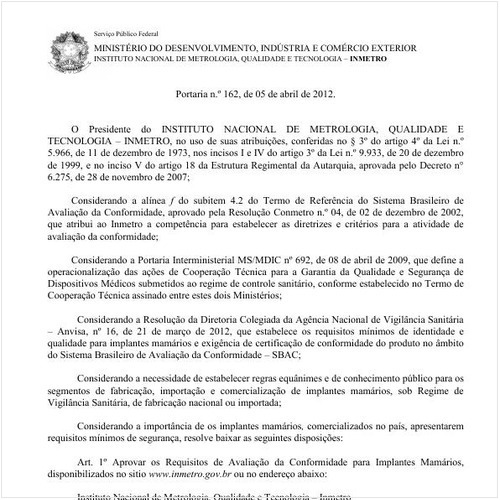 Portaria INMETRO/MDIC 162:2012 - Situação: Revogado