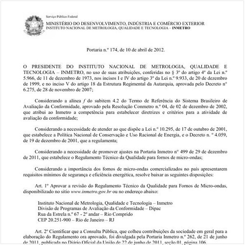 Portaria INMETRO/MDIC 174:2012 - Situação: Revogado