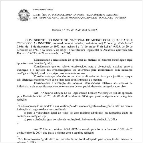 Portaria INMETRO/MDIC 165:2012 - Situação: Revogado