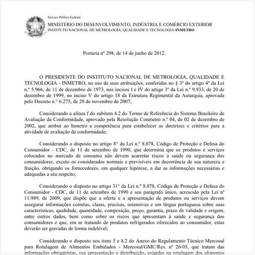 Portaria INMETRO/MDIC 298:2012 - Situação: Revogado